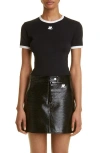 Courrèges Courreges Women Cotton T Shirt With Contrasting Profiles In Black