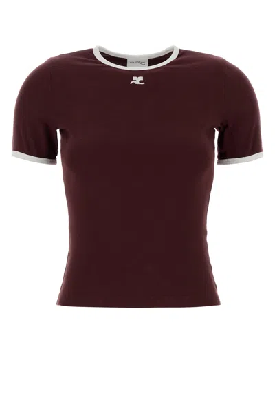 COURRÈGES T-SHIRT IN COTONE BORDEAUX  DONNA