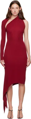Courrèges Burgundy One Shoulder Crepe Jersey Midi Dress In Red
