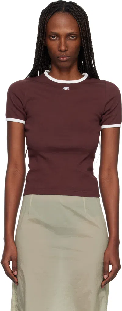 Courrèges Burgundy Signature Contrast T-shirt In Brown