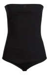 Courrèges Bustier Strapless Jersey & Mesh Bodysuit In Black