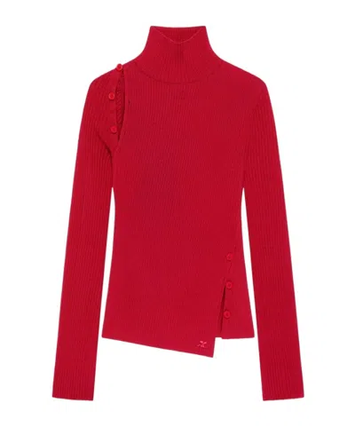 COURRÈGES BUTTON-EMBELLISHED RIBBED TURTLENECK SWEATER