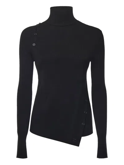 Courrèges Button-embellished Turtleneck Sweater In Black