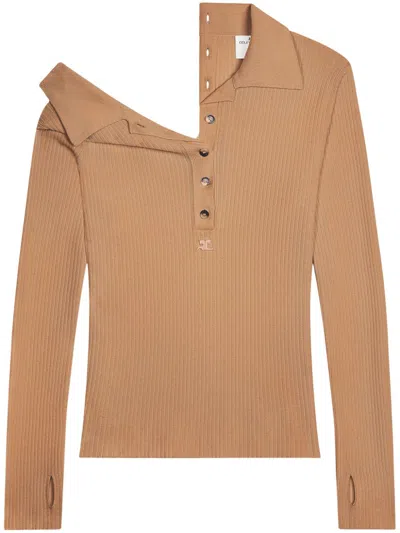 Courrèges Button-fastening Cotton-blend Jumper In Neutrals