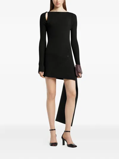 Courrèges Buttoned Asymmetric Knit Dress In Black