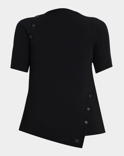 Courrèges Buttoned Cutout Short-sleeve Rib Sweater In Black