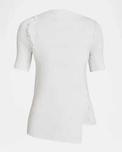 Courrèges Buttoned Cutout Short-sleeve Rib Sweater In White