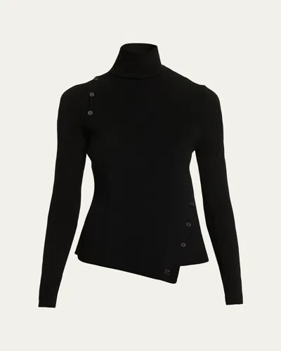 Courrèges Buttoned Cutout Turtleneck Rib Sweater In Black