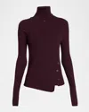 Courrèges Buttoned Cutout Turtleneck Rib Sweater In Brown