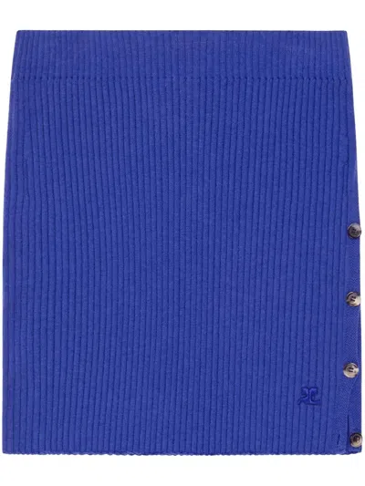 Courrèges Buttoned Light Rib Mini Skirt In Light Blue