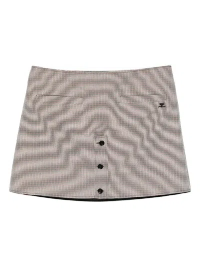 Courrèges Houndstooth Buttoned Mini Skirt High Waist In Gray