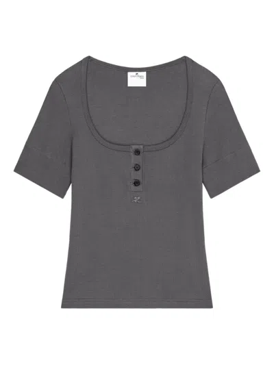 Courrèges Buttoned Ribbed T-shirt In Multi