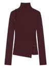 Courrèges Buttoned Ribbed Turtleneck Sweater In Brown