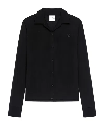 Courrèges Button-up Polo Cardigan In Black