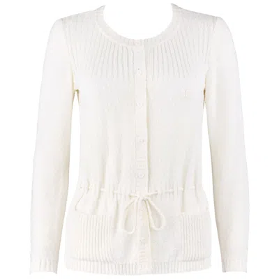 Pre-owned Courrèges Courreges C.1970-1980's Ivory Slub Knit Button-up Long Sleeve Cardigan Sweater In White