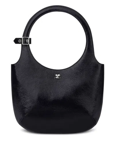 Courrèges Calf Leather Bag With Silver-tone Logo In Black