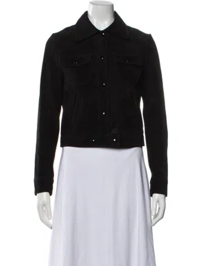 Pre-owned Courrèges Calf Leather Denim Jacket In Black