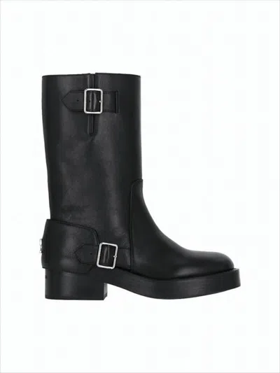 COURRÈGES CALF LEATHER MID-CALF BOOTS WITH ADJUSTABLE BUCKLES