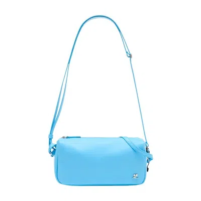 COURRÈGES COURREGES CALFSKIN LEATHER SHOULDER BAG  BLUE