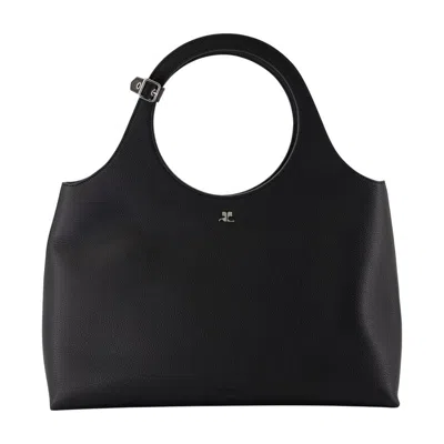 Courrèges Calfskin Shoulder Bag In Black