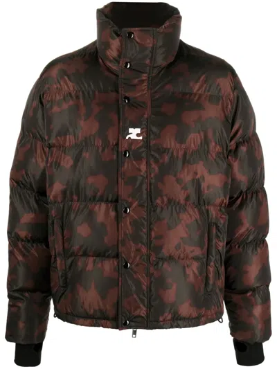 Courrèges Camouflage-print High-neck Padded Jacket In Black