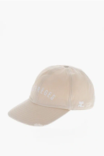 Courrèges Canvas Baseball Cap With Embroidered Logo In Neutral