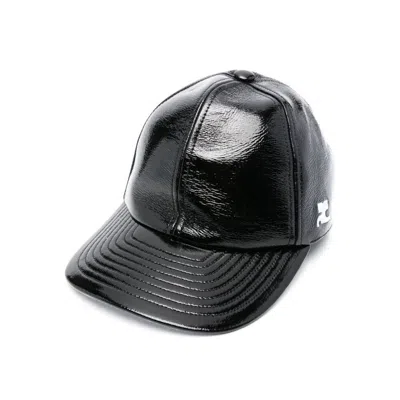 Courrèges Logo-embroidered Patent Cap In Black