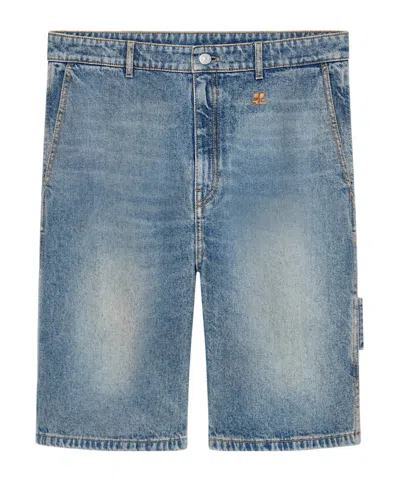Courrèges Cargo Denim Shorts In Blue