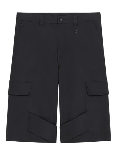 Courrèges Cargo-pocket Cotton Shorts In Black