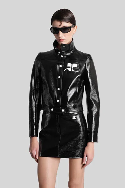 Courrèges Vinyl Straight Hem Cropped Jacket In Black