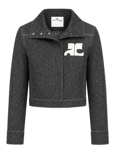 Courrèges Denim Tweed Cropped Jacket In Black