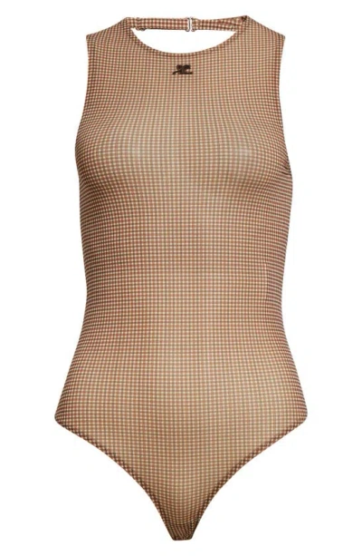 Courrèges Check Buckle Sleeveless Bodysuit In Brown / White