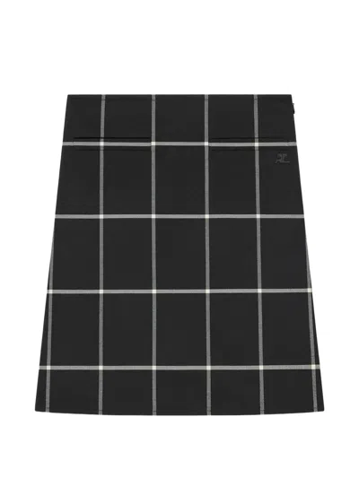Courrèges Checked A-line Midi Skirt In Black