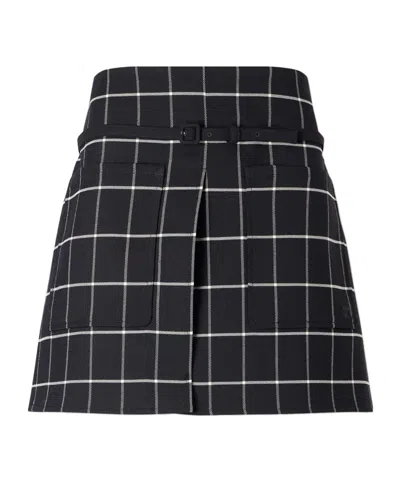 Courrèges Belted Checked Wool-blend Mini Skirt In Black