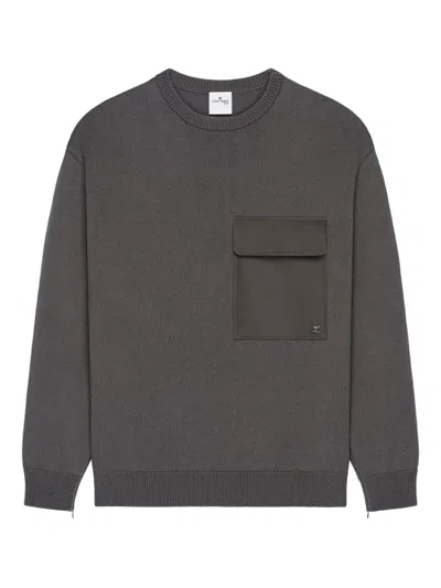 Courrèges Chest-pocket Crew-neck Sweater In Gray