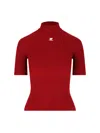 Courrèges Reedition Knit Mock Neck Short Sleeve Top In Red