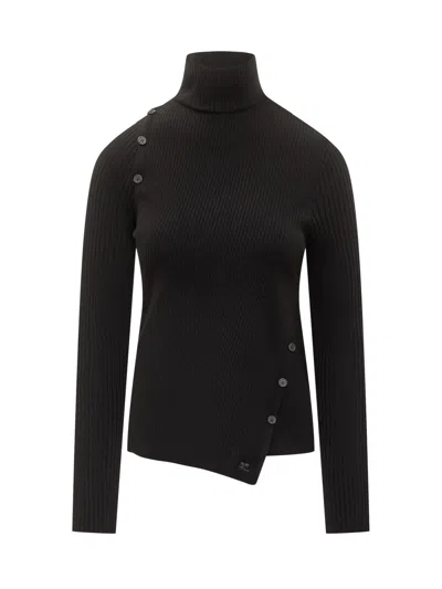 Courrèges Courreges Chunky Knit Turtleneck Sweater With Button Details In Black