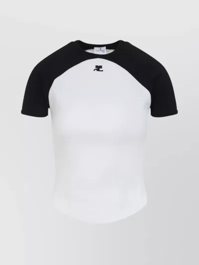COURRÈGES CIRCLE CONTRAST COTTON JERSEY T-SHIRT