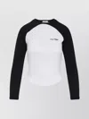Courrèges Long-sleeved Contrast T-shirt With Rounded Hem And Logo Print In Black