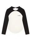 Courrèges Long-sleeved Contrast T-shirt With Rounded Hem And Logo Print In Black