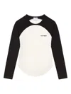 Courrèges Long-sleeved Contrast T-shirt With Rounded Hem And Logo Print In Multi
