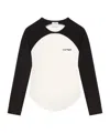 Courrèges Long-sleeved Contrast T-shirt With Rounded Hem And Logo Print In Black