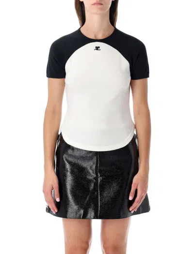 Courrèges Circle Contras T-shirt Woman Black And White In Multi