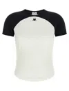 Courrèges Circle Contrast White And Black Cotton T-shirt In White