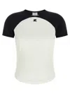 Courrèges Circle Contrast White And Black Cotton T-shirt In White