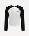 Courrèges Long-sleeved Contrast T-shirt With Rounded Hem And Logo Print In Multi