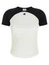 Courrèges Circle Contrast White And Black Cotton T-shirt In White