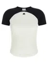 Courrèges Circle Contrast White And Black Cotton T-shirt In White