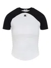 Courrèges Circle Contrast White And Black Cotton T-shirt In White