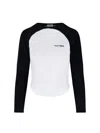 Courrèges Long-sleeved Contrast T-shirt With Rounded Hem And Logo Print In White